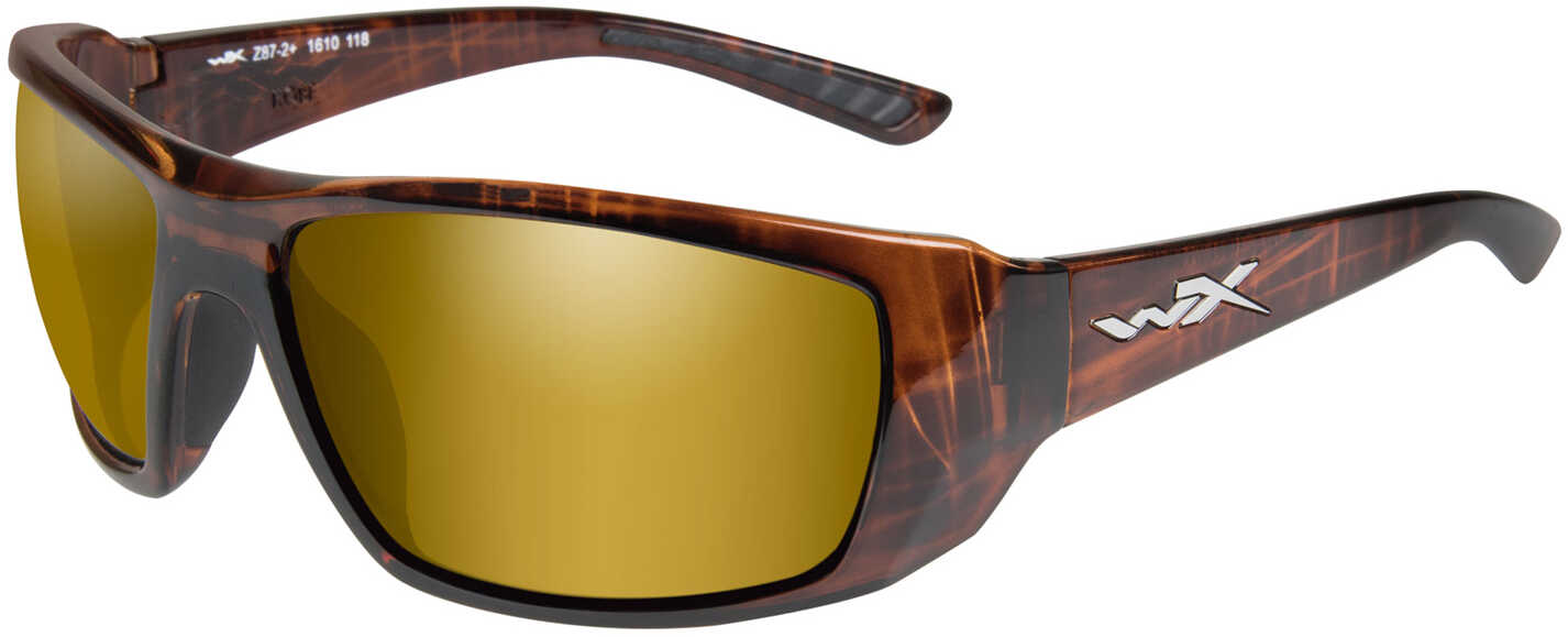 Wiley X WX Kobe Sunglasses Gloss Hickory Brown Frame, Polarized Venice Gold Mirror Lens