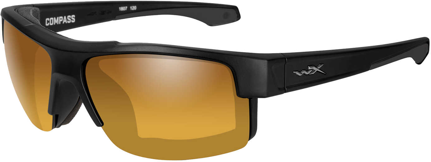 Wiley X WX Compass Sunglasses Matte Black Frame, Polarized Venice Gold Mirror Lens