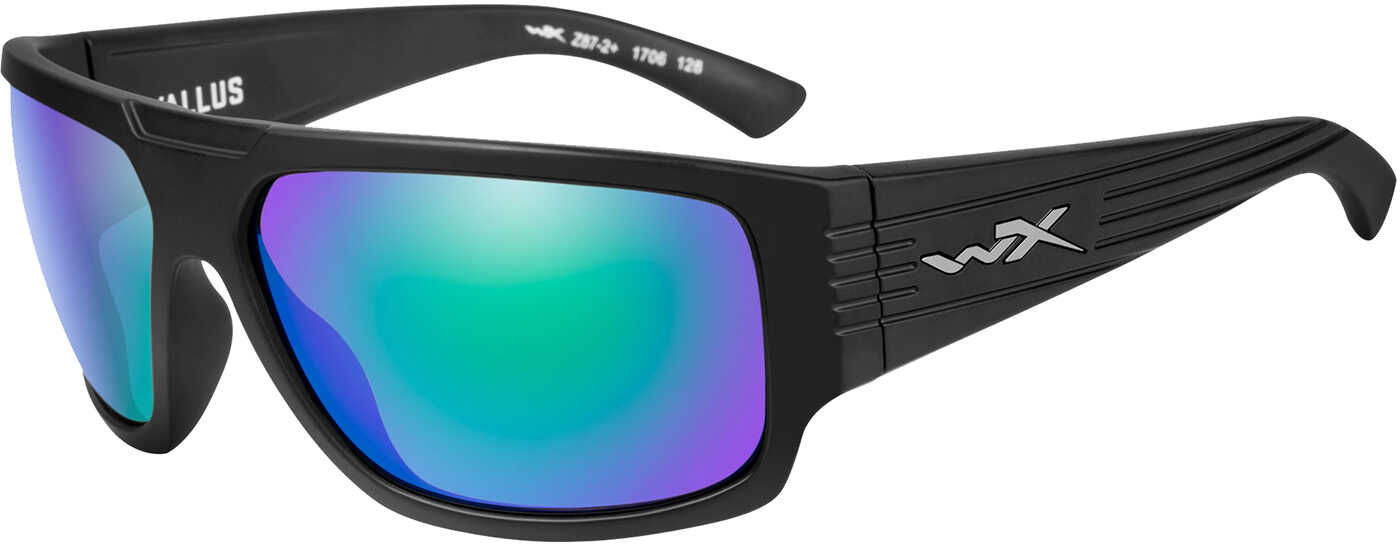 Wiley X WX Vallus Sunglasses Matte Black, Polarized Emerald Mirror Lens