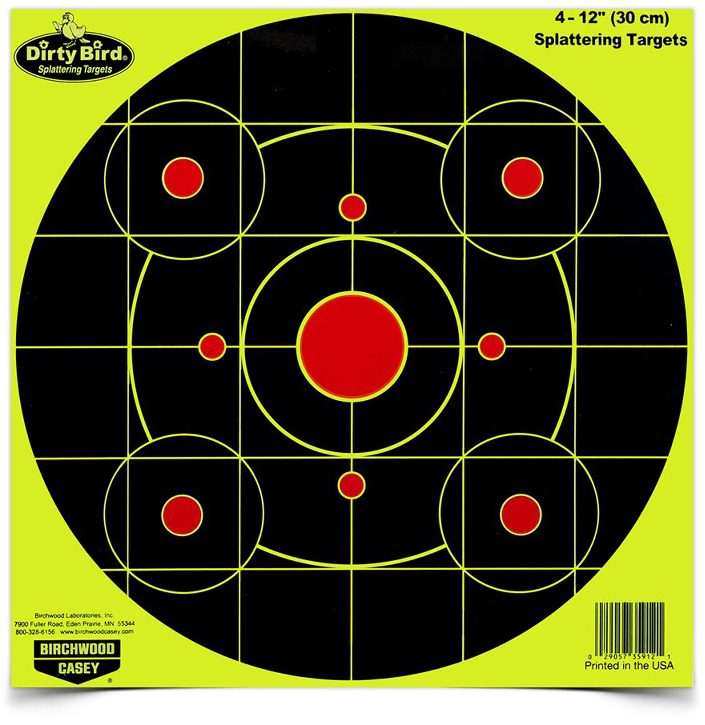 Birchwood Casey Dirty Bird Chartreuse Bull's Eye Target 12", Per 4 35912