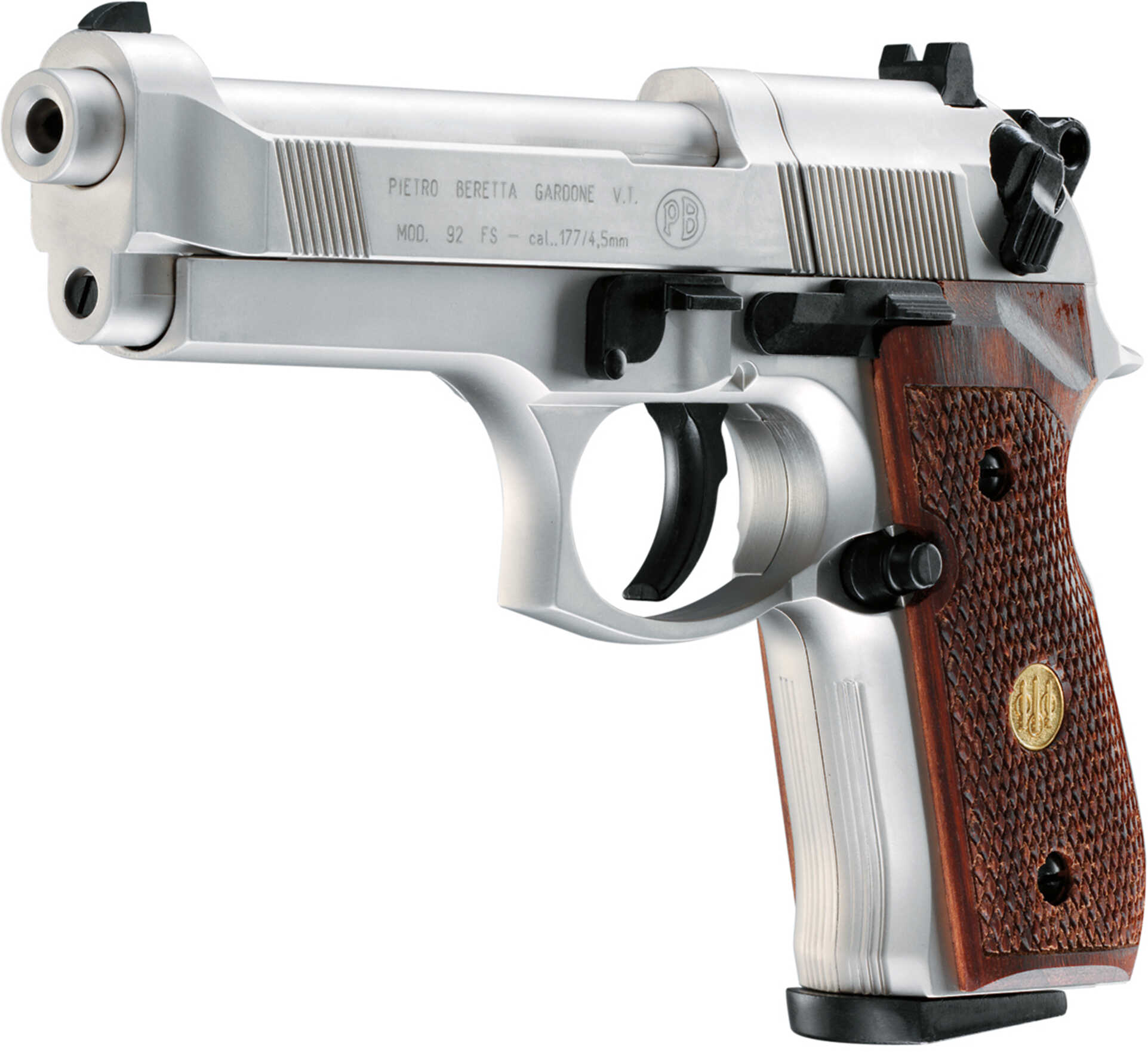 Umarex USA Beretta Pistol M92FS, Nickle Finish/Wood Grips .177 Pellet 2253002