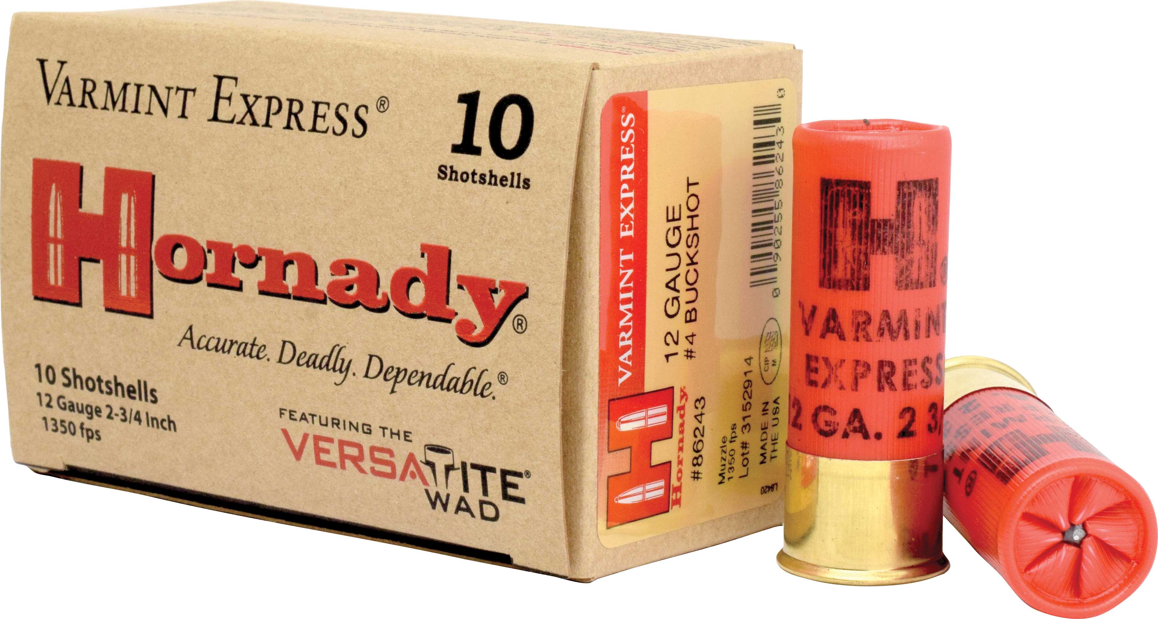 12 Gauge 10 Rounds Ammunition Hornady 2 3/4" 24 Pellets Lead #4 Buck