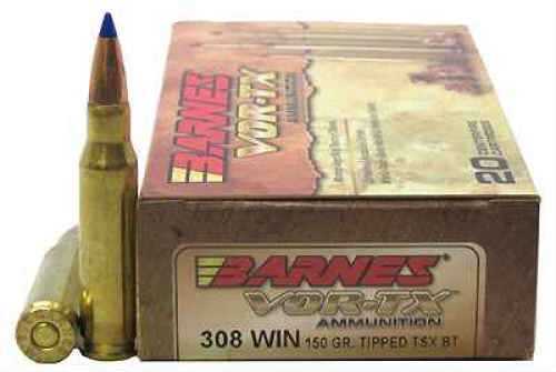 Barnes 308 <span style="font-weight:bolder; ">Winchester</span> 150 Gr Tipped TSX Ammo - 20 Rounds for Long-Range Precision