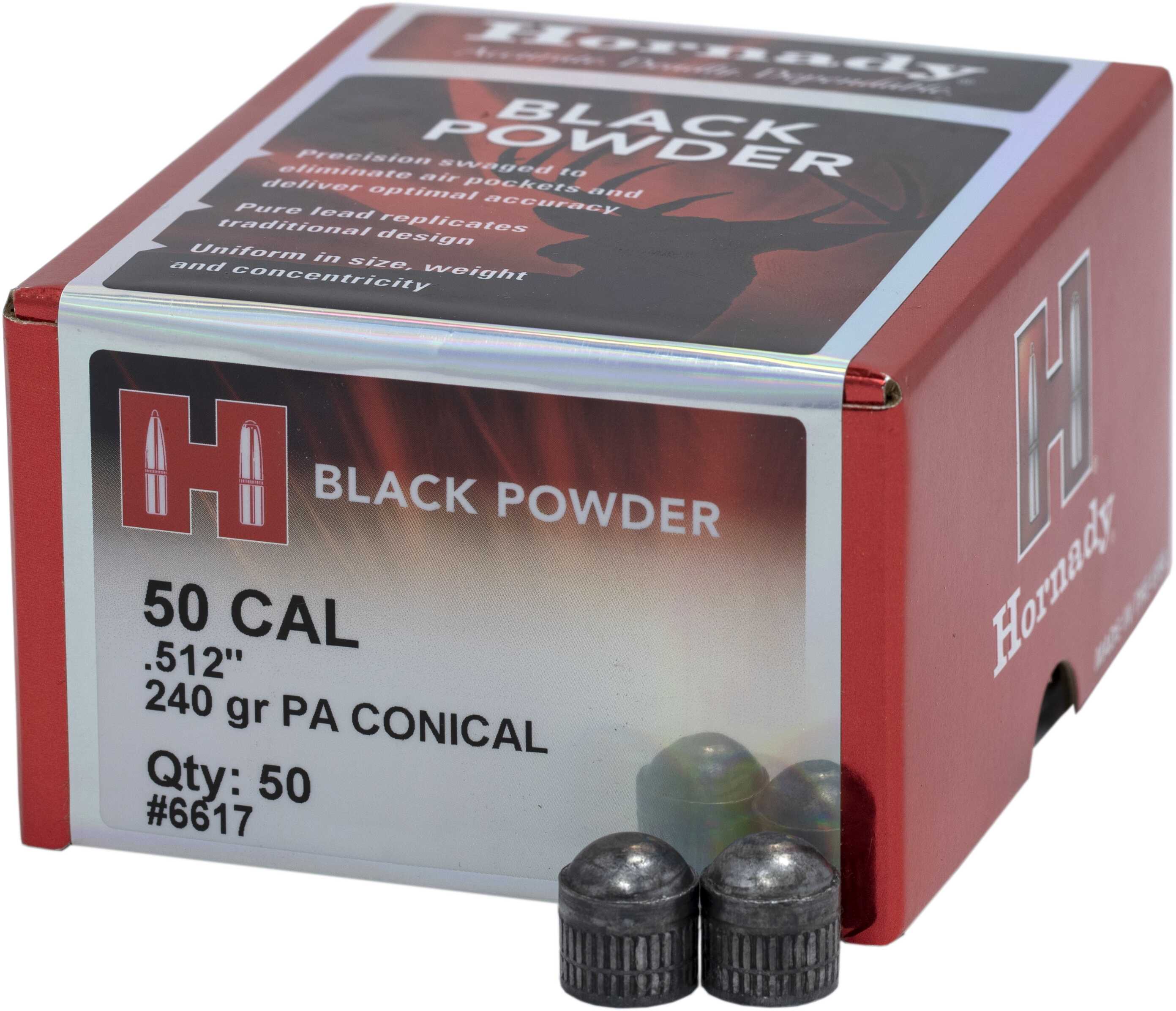 Hornady Blackpowder 50 Caliber, 240 Grains PA Conical (Per 50) 6617