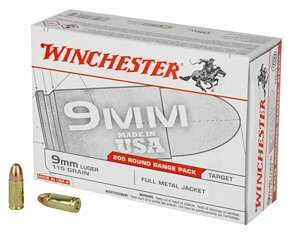 9mm Luger 200 Rounds Ammunition Winchester 115 Grain Full Metal Jacket