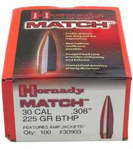 Hornady 30 Caliber Bullets .308" 225 Grains BTHP Match/100 30903