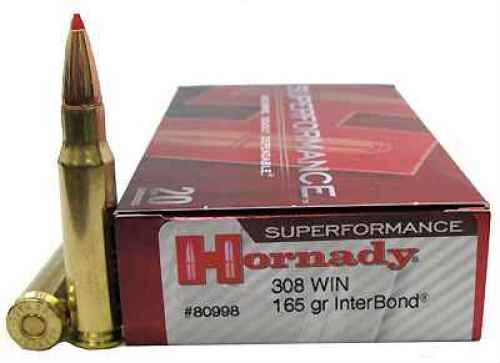 308 Winchester 20 Rounds Ammunition <span style="font-weight:bolder; ">Hornady</span> 165 Grain Ballistic Tip
