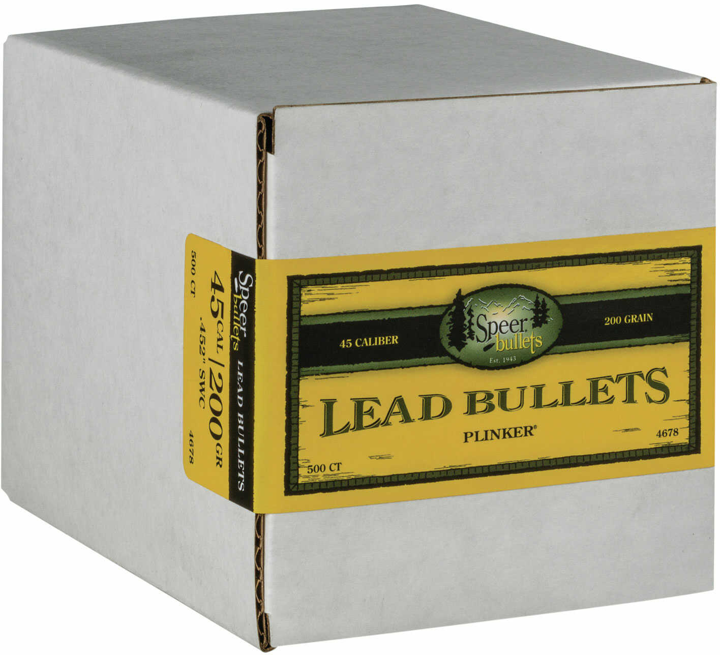 Speer Bullets 45 Caliber 200 Grains Lead SWC .452" 500/Box 4678