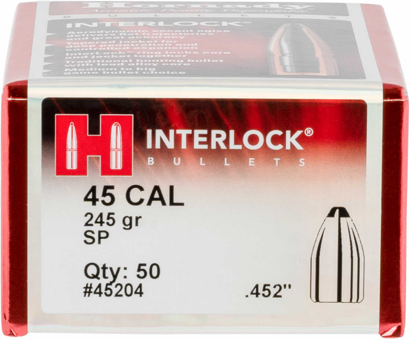 Hornady Bullet 45 Cal .452 245 Grain SP Interlock 50 Box