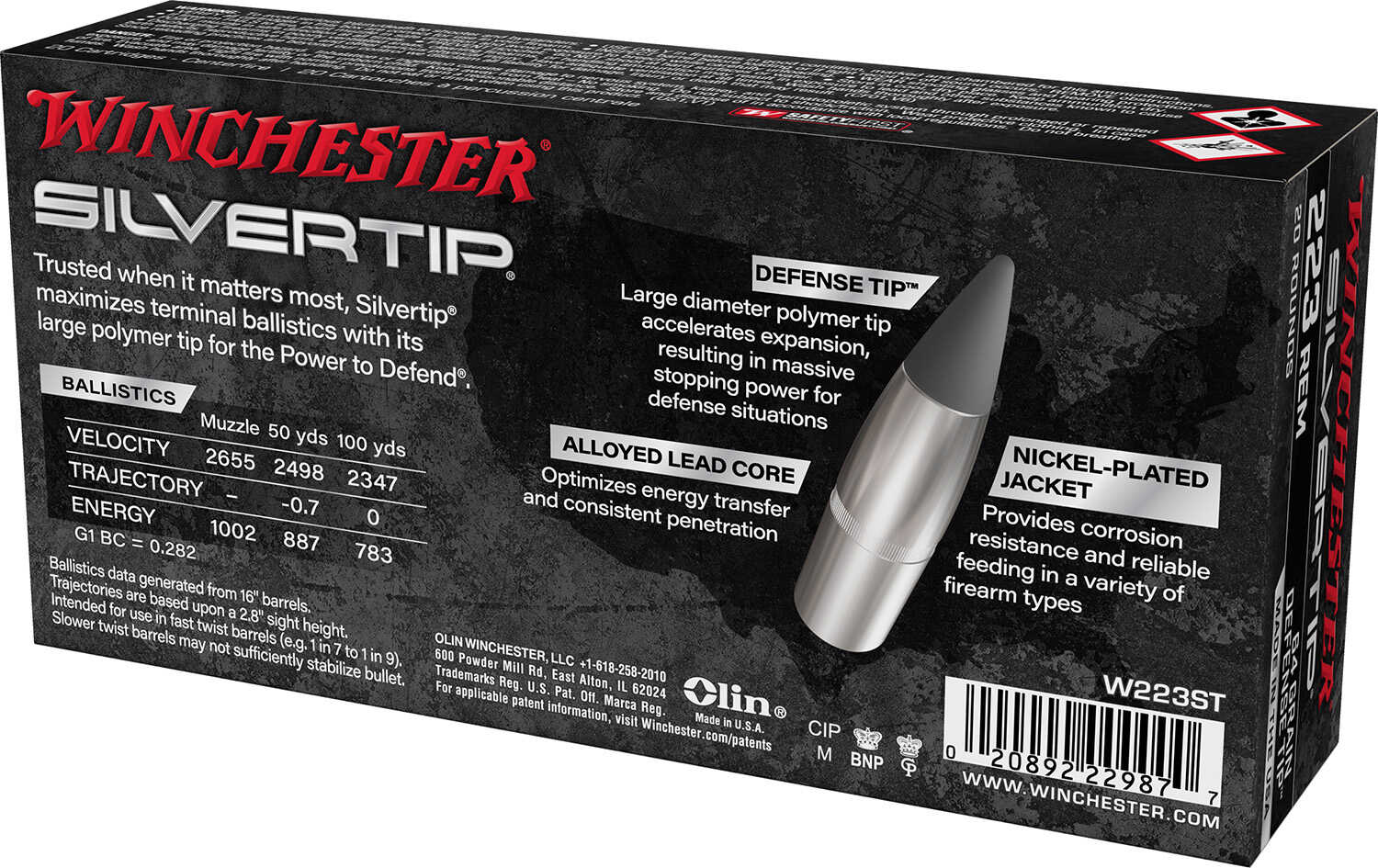 223 Remington 20 Rounds Ammunition Winchester 64 Grain Polymer Tip