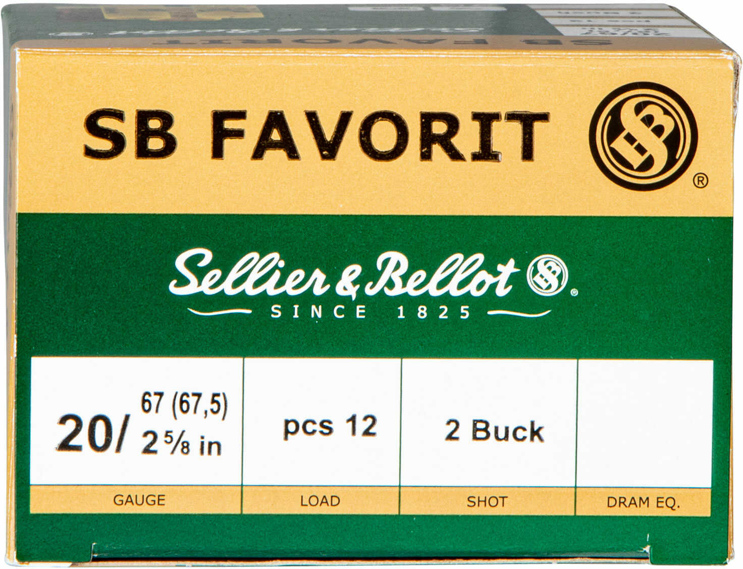 20 Gauge 25 Rounds Ammunition Sellier & Bellot 2 3/4" 12 Pellets Lead #2 Buck