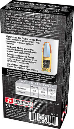 Winchester Super Suppressed 9mm Luger Subsonic 147 gr Encapsulated Full Metal Jacket Ammo 50 Round Box