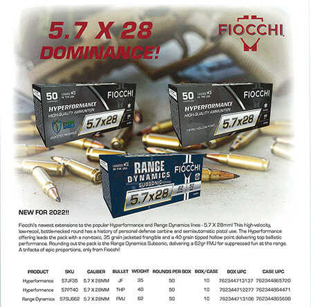 Fiocchi 5.7x28mm 35gr Jacket Frangible Ammo 50 Round