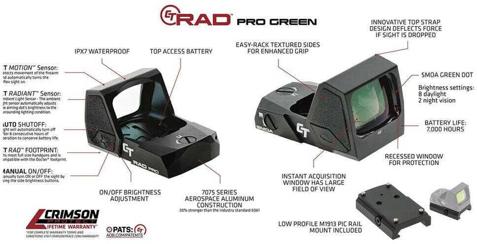 Crimson Trace Corporation RAD Pro Green Dot Open Reflex Sight Black 5 MOA