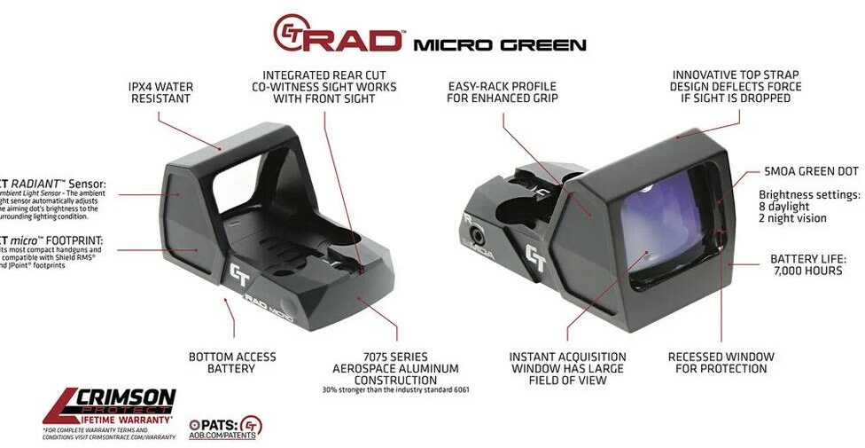 Crimson Trace Corporation RAD Micro Pro Green Dot Compact Open Reflex Sight Black 5 MOA 01-3000038