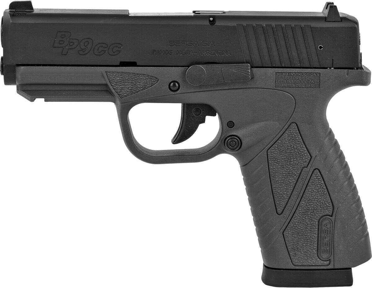 Bersa BP9 Concealed Carry Double Action Only Semi-Auto Pistol 9mm Luger 3.3" Barrel (2)-8Rd Magazines 3-Dot Sight System Adjustable Sights Matte Black Polymer Finish