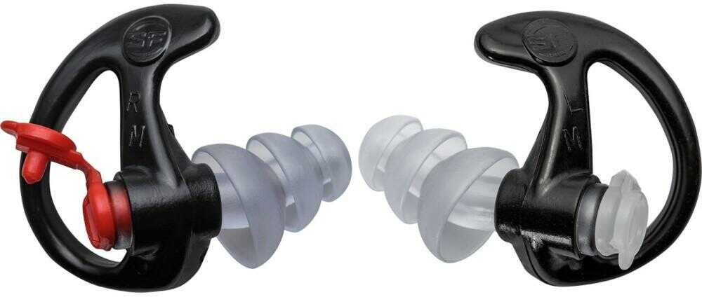 EarPro EP4 Sonic Defenders Plus 1 pair - Medium Black 24dB NRR with attached stopper plugs inserted 3 EP4-BK-MPR