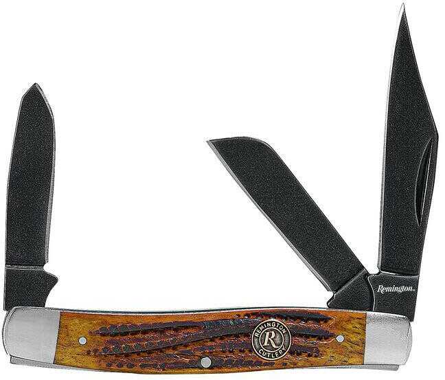 Remington Accessories 15645 Backwoods Stockman Folding Stonewashed Carbon Steel Blade Coffee Brown W/remington Medallion