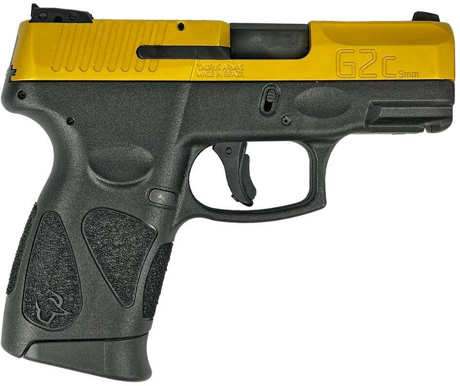 Taurus G2C Semi-Automatic Pistol 9mm Luger 3.25" Barrel (2)-12Rd Magazines Adjustable Sights Gold PVD Slide Black Polymer Finish