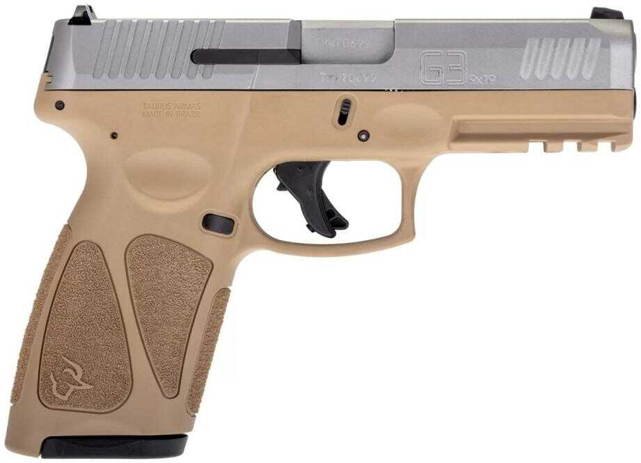 Taurus G3 Semi-Automaticf Pistol 9mm Luger 4" Stainless Steel Barrel (2)-15Rd Magaiznes Fixed Front Adjustable Rear Sights Serrated Matte Slide Tan Polymer Finish