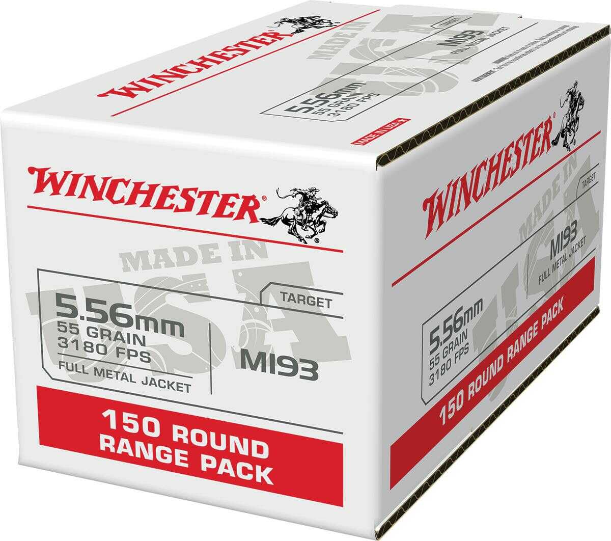 Winchester USA 5.56x45mm NATO 55 gr 3270 fps Full Metal Jacket (FMJ) Ammo 150 Round Box