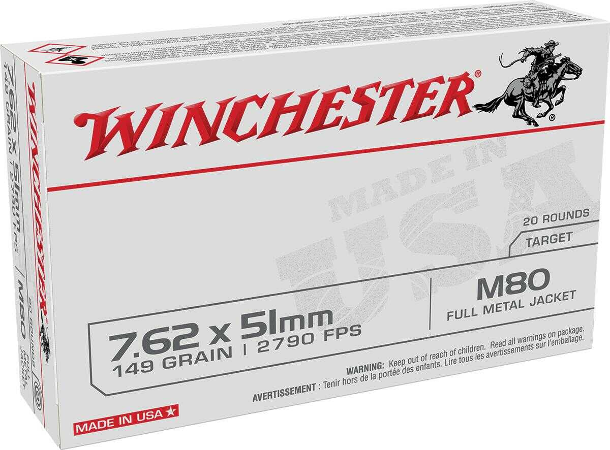 7.62 NATO 20 Rounds Ammunition Winchester 149 Grain Full Metal Jacket