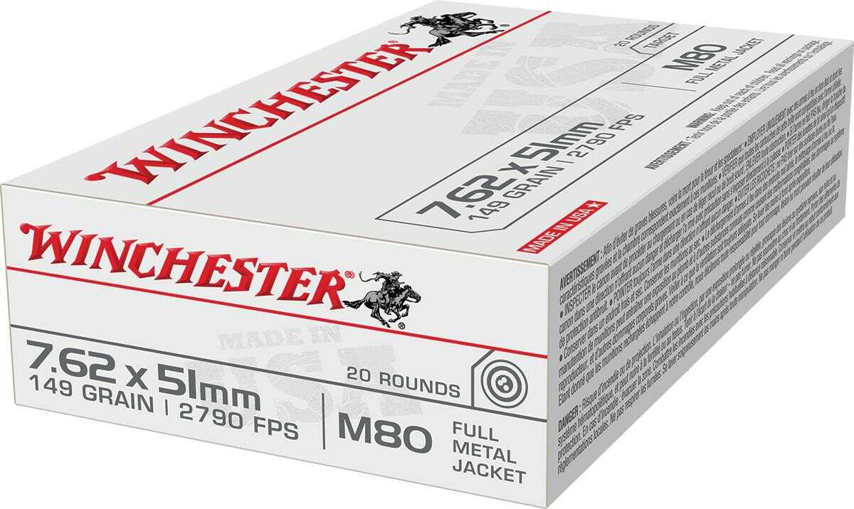 7.62 NATO 20 Rounds Ammunition Winchester 149 Grain Full Metal Jacket