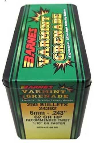 Barnes Bullets Varmint Grenade 6mm .243" 62 Grains HP (Per 250) 24392