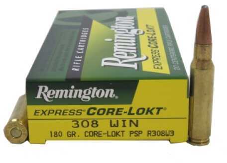 308 <span style="font-weight:bolder; ">Winchester</span> 20 Rounds Ammunition Remington 180 Grain Soft Point