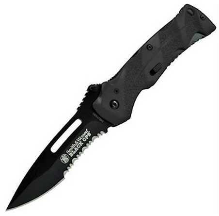 Schrade SWBLOP2BSCP Smith & Wesson Black Ops 3.40" Folding Drop Point Partially Serrated 4034 Stainless Steel Blade