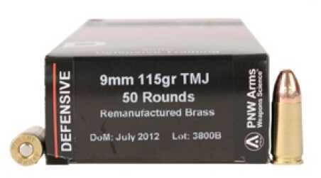 PNW Arms Defensive Trainer Ammunition 9mm 115 Grains TMJ (RemanBrass)/50 9MMDTR124TMJ50R