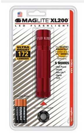 Maglite XL200 3 Cell AAA LED, Blister Pack Red XL200-S3036