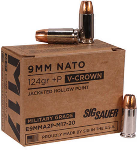 9mm Luger 20 Rounds Ammunition Sig Sauer 124 Grain Jacketed Hollow Point