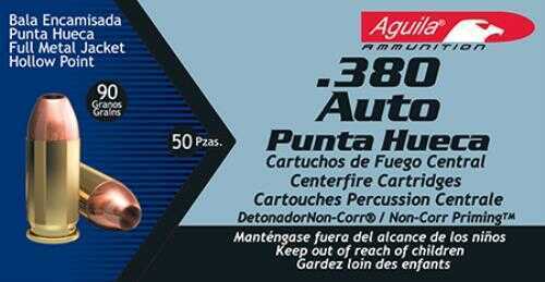 380 ACP 50 Rounds Ammunition Aguila 90 Grain Jacketed Hollow Point