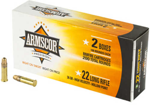 22 Long Rifle 200 Rounds Ammunition Armscor Precision Inc 36 Grain Lead