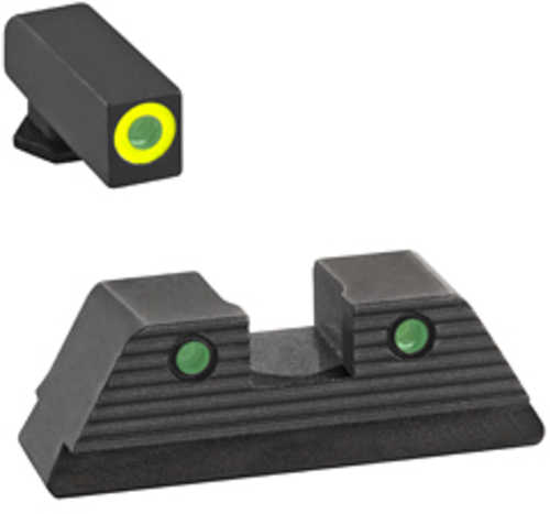 AmeriGlo Trooper Sight Fits Glock 17 19 19X 26 45 Gen5 Green Tritium LumiLime Outline Front Black Serrated