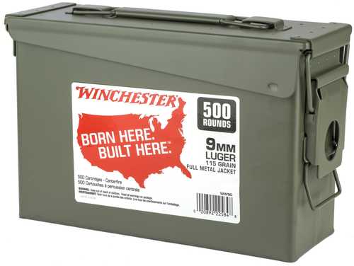 9mm Luger 500 Rounds Ammunition Winchester 115 Grain Full Metal Jacket