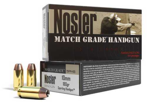 Click to see larger image. 10mm 20 Rounds Ammunition Nosler 180 Grain Jacketed Hollow Point