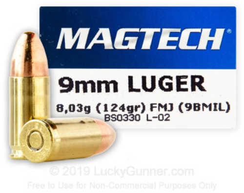 9mm Luger 50 Rounds Ammunition MagTech 124 Grain FMJ