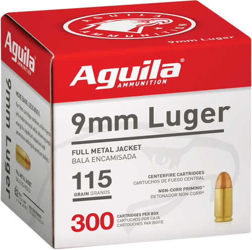 9mm Luger<span style="font-weight:bolder; "> 300</span> Rounds Ammunition Aguila 115 Grain FMJ