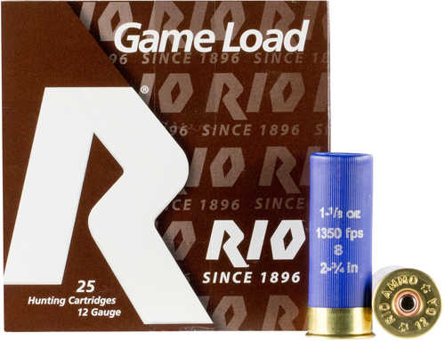 12 Gauge 25 Rounds Ammunition Rio 3/4" 1/8 oz Super Game #8