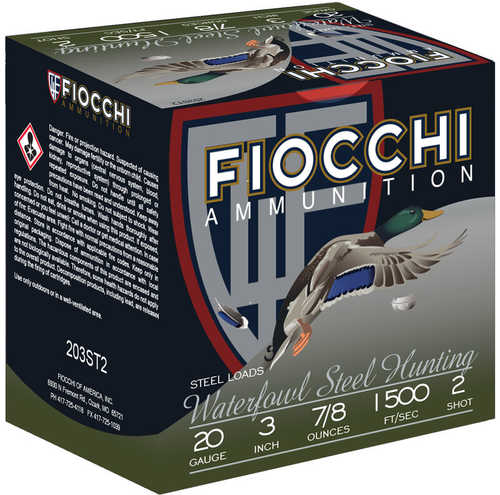 20 Gauge 25 Rounds Ammunition Fiocchi Ammo 3" 7/8 oz Steel #2