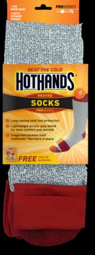 Hothands Heated S/m Socks , Color Gray/ Red, Size Men 4 1/2 - 8