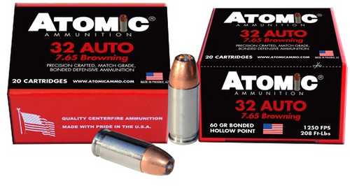 32 ACP 20 Rounds Ammunition Atomic 60 Grain Jacketed Hollow Point
