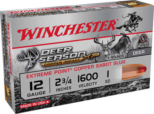12 Gauge 5 Rounds Ammunition Winchester 2 3/4" 1oz Copper #Slug
