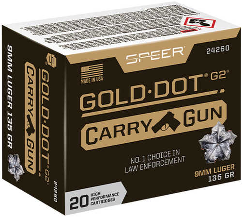 9mm Luger 20 Rounds Ammunition CCI 135 Grain Gold Dot Hollow Point