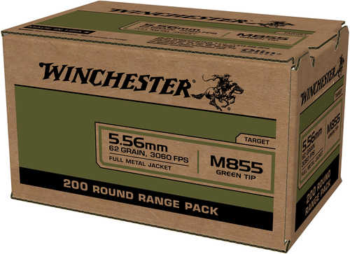 <span style="font-weight:bolder; ">Winchester</span> M855 Green Tip 5.56 NATO 62 gr 3060 fps Full Metal Jacket (FMJ) Ammo 200 Round Box