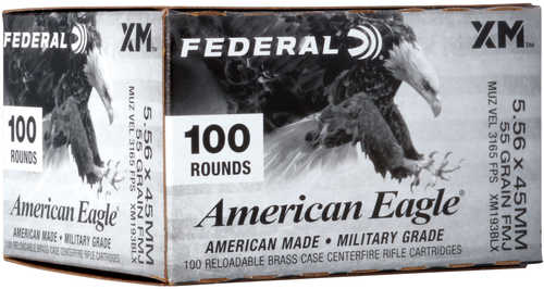 5.56mm Nato 100 Rounds Ammunition Federal Cartridge 55 Grain FMJ