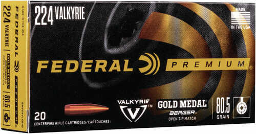 224 <span style="font-weight:bolder; ">Valkyrie</span> 20 Rounds Ammunition Federal Cartridge 80.5 Grain Hollow Point