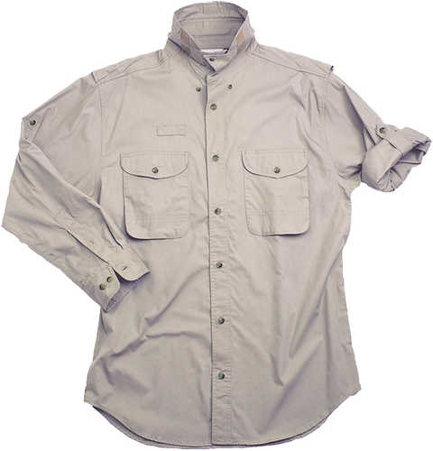 Long Sleeve Khaki Poplin Fishing Shirt Size Medium